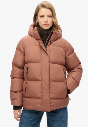 Superdry Steppjacke SUPERDRY HOODED 5 BAFFLE SPORTS PUFFER, Damen, Gr. S, braun (nutmeg spice braun), Web, Obermaterial: 100% Polyester, unifarben, relaxed fit