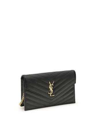 Saint Laurent Womens Cassandre Mini Shoulder Bag Nero Calf Leather Bos Taurus Wallet