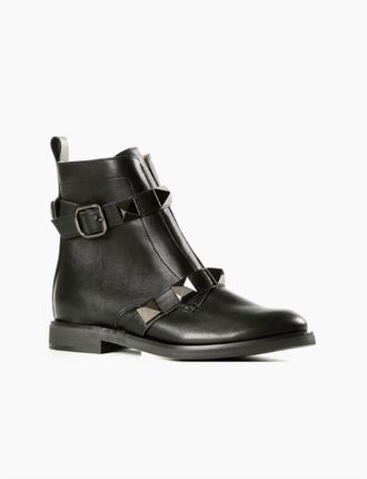 All Black Womens Pyramid Stud Boots In Navy