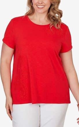 Ruby Rd. Floral Crochet Jersey Top in Red at Nordstrom Rack, Size 3 X
