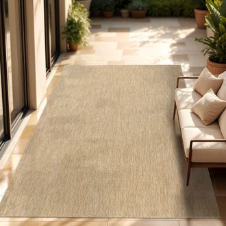 Paco Home Paco Home - Alfombra Exterior Interior Balc&oacute;n Terraza Alfombra Cocina Monocolor Jaspeado 200 Cm Cuadrado, Naturaleza