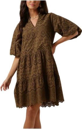 Notre-V Dames Jurken Nv-donna Dress Broderie Anglaise Dress - Dames - Korte kleedjes - Bruin - L - Katoen - Kleedjes