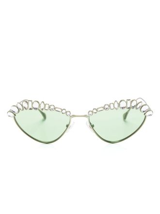 Swarovski crystal-embellished cat-eye frame sunglasses - women - Crystal/Metal (Other) - 55 - Green