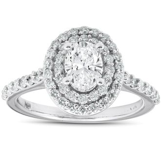 Pompeii3 1 3/4Ct Oval Diamond Double Halo Engagement Ring 14k White Gold