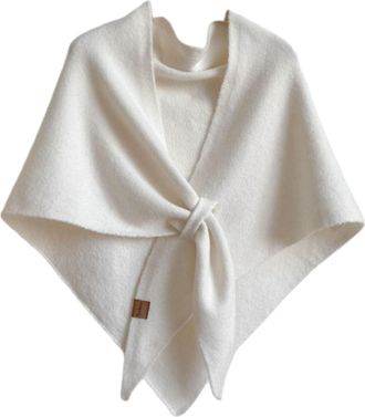 Generic Womens Solid Color Wool Blend Shawl Womens Knitted Fleece Shawl Scarf Wrap Casual Cozy Soft Comfortable Wraps for Fall & Winter (White, One Size)