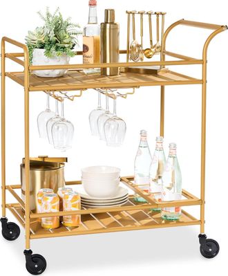 Best Choice Products 2-Tier Rolling Bar Cart Indoor/Outdoor w/ Storage Shelves, Wine Rack, Lockable Wheels