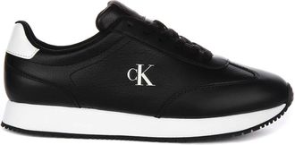 Calvin Klein Jeans Schoenen, Heren, Zwart, 44 EU, Leer, Zwart Wit Leren Sneakers Runner