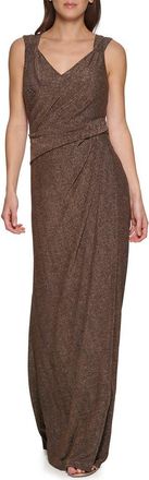 DKNY Ruched Maxi Dress in Gold/Black at Nordstrom Rack, Size 10