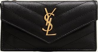 Saint Laurent YSL Monogram Flap Card Case in Grained Leather
