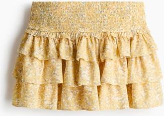 H&M Tiered Viscose Mini Skort in Yellow/floral at Nordstrom, Size Xx-Small