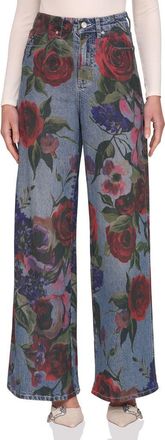 Avec Les Filles Floral Print High Waist Wide Leg Jeans in Portofino Rose at Nordstrom, Size 25