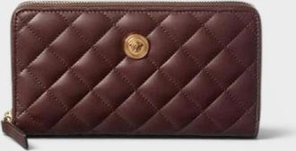 Versace Womens Logo Medusa Zip Around Wallet Quilted Aubergine - Brown - Size: O/S
