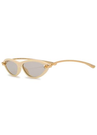 Bottega Veneta Narrow Cat-eye Sunglasses - Gold - One Size
