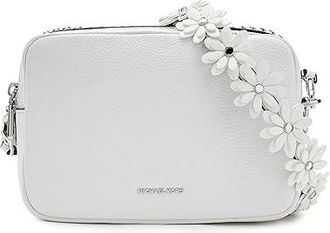 Michael Kors Bryant Medium Double Zip Chain Camera Crossbody Cross Body Womens Handbags Optic White, Leather/Polyester