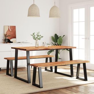 vidaXL Juego De Comedor Con Borde Vivo 3 Piezas Madera Maciza Acacia Vidaxl
