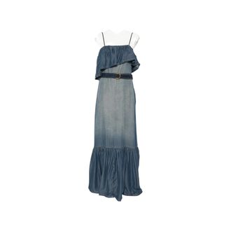 Pinko Ruffled Belted Denim Maxi Dress