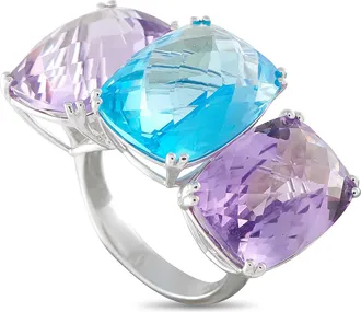 Luxury Bazaar 18K White Gold Amethyst and Topaz Three-Stone Ring MF02-081226