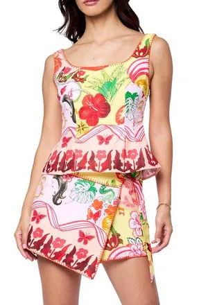 Ciebon Larissa Floral Print Tank in Tangerine Multi at Nordstrom, Size X-Small