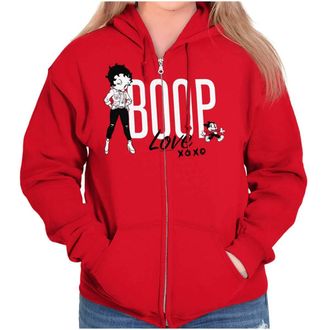 Brisco Brands Love Betty Boop Hugs and Kisses Zip Hoodie Sweatshirt Women, Red, M