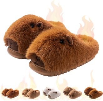 Generic Cartoon Capybara Slippers For Women & Men - Soft Plush Slippers, Plush 3D Cartoon Capibara Shoes (Brown 1, One Size, Adult, Women, 5, Numeric Range, U