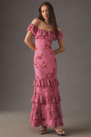 BHLDN Elara Ruffle Chiffon Maxi Dress