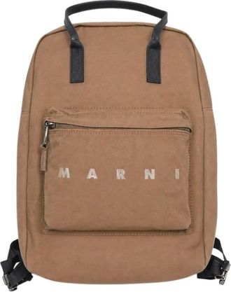 Marni Tassen, Dames, Bruin, ONE Size, Logo Patch Rugzak