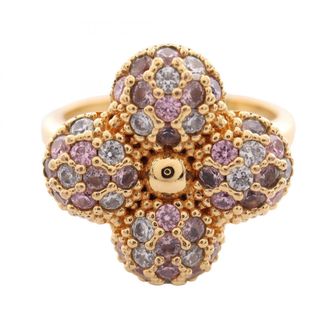 Louis Vuitton Gold Clear Pink Gold Plating Rhinestone Band Ring (Pre-Owned)