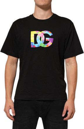 Dolce & Gabbana Black Logo Print Cotton Crew Neck Mens T-shirt