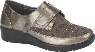 Jo & Joe Ladies Stylish Wedge Comfort Shoe with Twin Zips & Delicate Diamante Trims Sizes 4-8 (Pewter 2, UK Footwear Size System, Adult, Women, Numeric, Medium