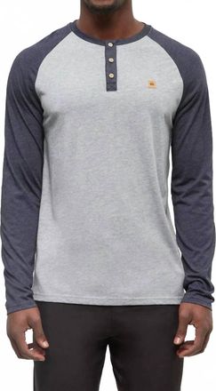 tentree Baker Henley Long Sleeve Shirt In Harbour Grey/midnight Blue