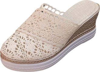 Generic Womens Sandles Summer Sandals Womens Wide Fitting Womens Summer New Outer Wear Knitting Lace Casual Comfortable Slope Heel Baotou Slippers Womens Chun