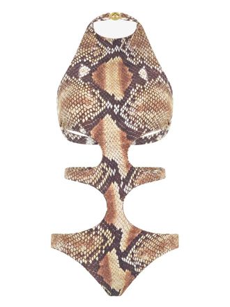 Roberto Cavalli python swimsuit - women - Fabric - L - Brown