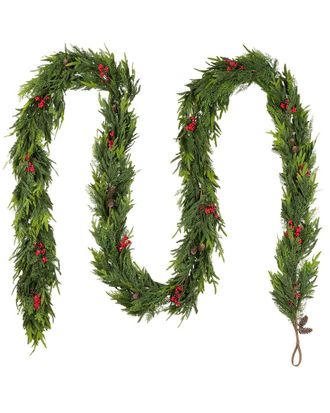 Glitzhome Handmade 18Ft Christmas Dripping Garland With Pinecones & Red Berries