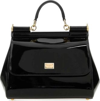 Dolce & Gabbana Zwarte leren Sicily handtas - Dames - Handtassen - Zwart - ONE Size - Leer - Tassen