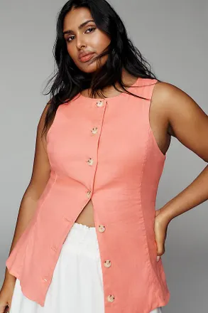 Maeve European Linen Stretch Structured Vest Top