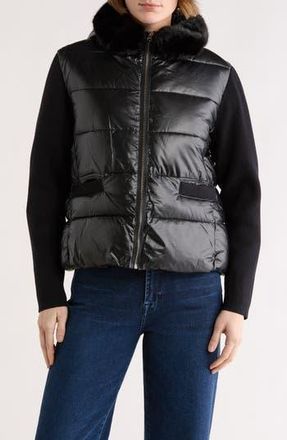 La Fiorentina Faux Fur Trim Hooded Puffer Jacket in Black at Nordstrom Rack, Size Medium