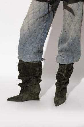 Balmain Suede Wedge Ankle Boots, Womens, Green