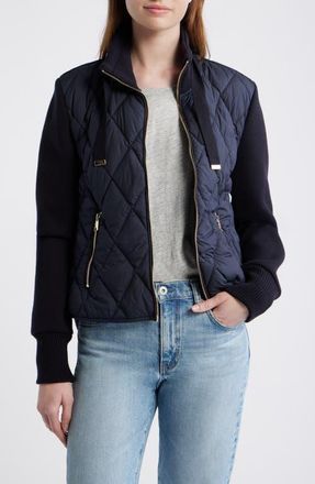 Bernardo Mixed Media Quilt Front Sweater Jacket in Navy at Nordstrom, Size Xx-Large