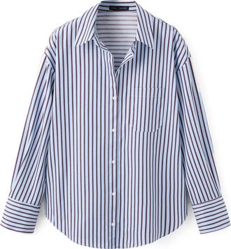 Mango Stripe Cotton Blend Button-Up Shirt in Sky Blue at Nordstrom, Size 4