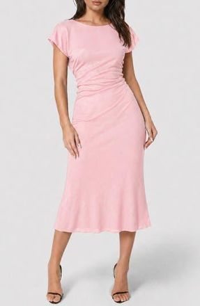 Bebe Crushed Satin Draped Back Midi Dress in Rose at Nordstrom Rack, Size X-Small