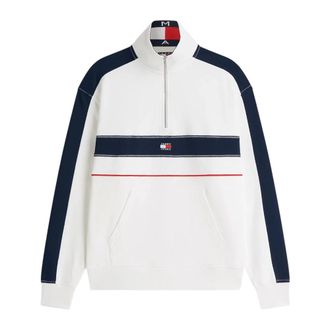 Tommy Jeans Zip-throughs, male, White, Size: XS Colour-Blocked Quarter-Zip Sweatshirt