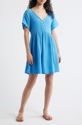 Rip Curl Premium Surf Cotton Gauze Babydoll Dress in Azure Blue at Nordstrom, Size X-Small