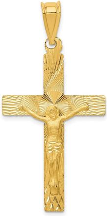 Diamond2Deal 14k Yellow Gold Polished Satin Diamond-Cut Crucifix Pendant