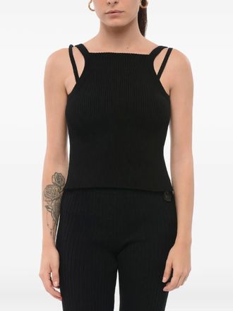 Giorgio Armani layered ribbed top - women - Viscose/Polyester - S - Black