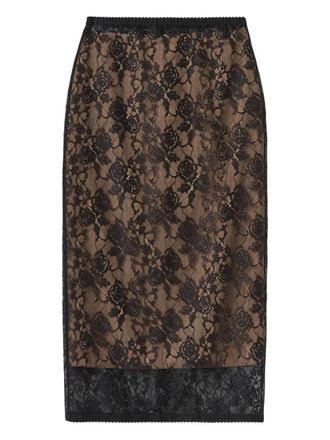 Self Portrait floral lace midi skirt - women - Elastane/Polyester - 10 - BLACK