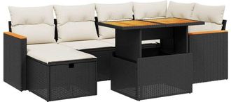 vidaXL Vidaxl - Set De Comedor De Jard&iacute;n 7 Pzas Y Cojines Rat&aacute;n Sint&eacute;tico Negro