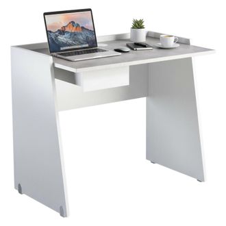Dmora Escritorio Calendula, Escritorio Moderno Con Caj&oacute;n, Mesa De Estudio U Oficina Para Porta Libros De Pc, 100% Made In Italy, Cm 90x60h80, Blanco Y Cemen