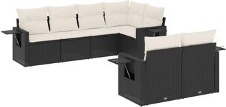 vidaXL Set De Comedor De Jard&iacute;n 7 Pzas Y Cojines Rat&aacute;n Sint&eacute;tico Negro Vidaxl