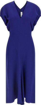 Victoria Beckham Blue V-Neck Midi Dress