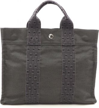 Herm&egrave;s Gray Nylon Canvas Handbag Tote Bag (Pre-Owned)
